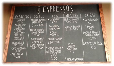 8 espressos menu